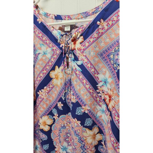 Hibiscus Floral Scarf Tank- XS J. Jill Lightweight Multicolor Peach & Navy - Picture 3 of 11